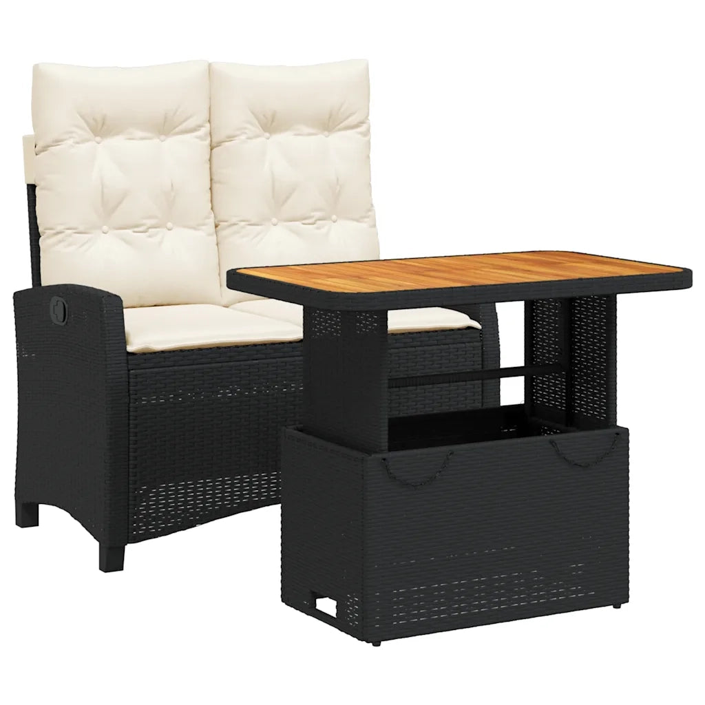 Set da Pranzo da Giardino 2 pz | Set Salotto da Giardino con Cuscini Nero in Polyrattan