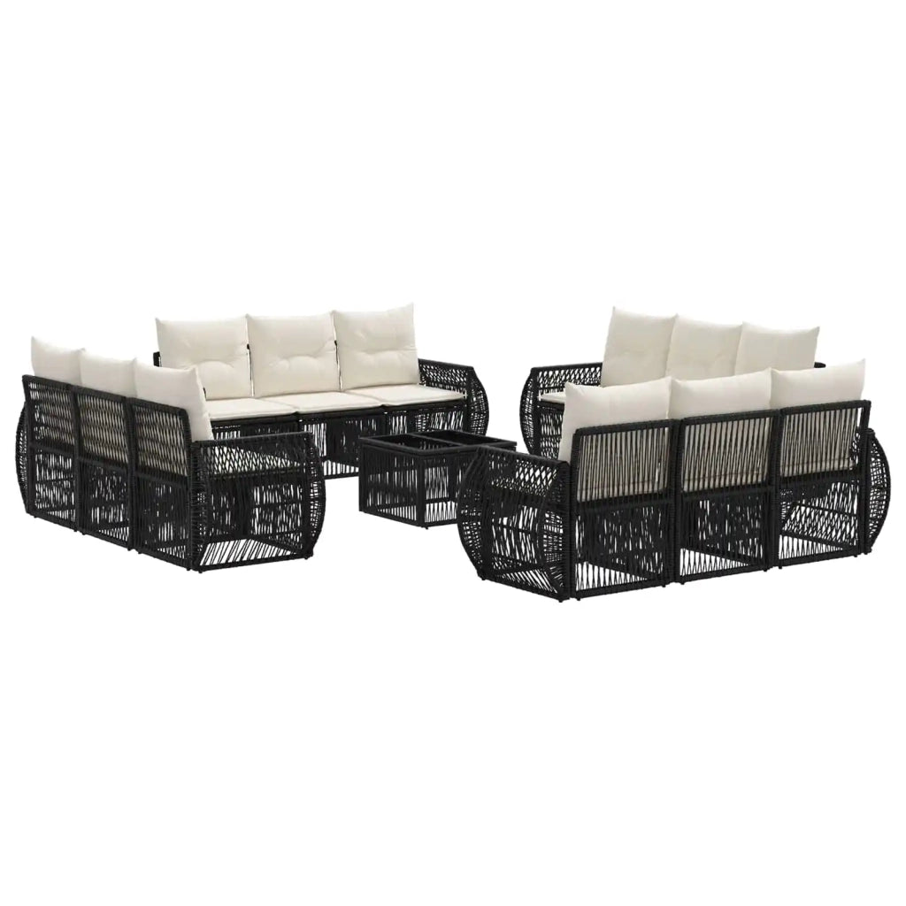 Set Divano da Giardino 13 pcs Nero e Bianco Crema polyrattan
