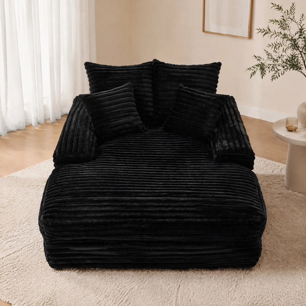 Chaise longue senza montaggio con 4 cuscini, schiuma memory, design ergonomico, in velluto a coste, Nero