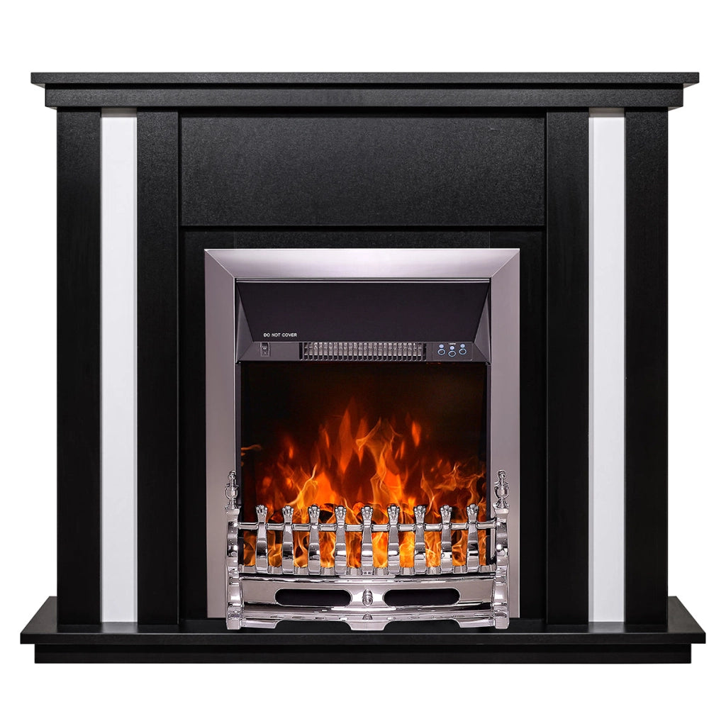 Camino Elettrico da Pavimento 95x110x27 cm Effetto Fiamma 2000W Gustavo & Galileo silver Nero/bianco