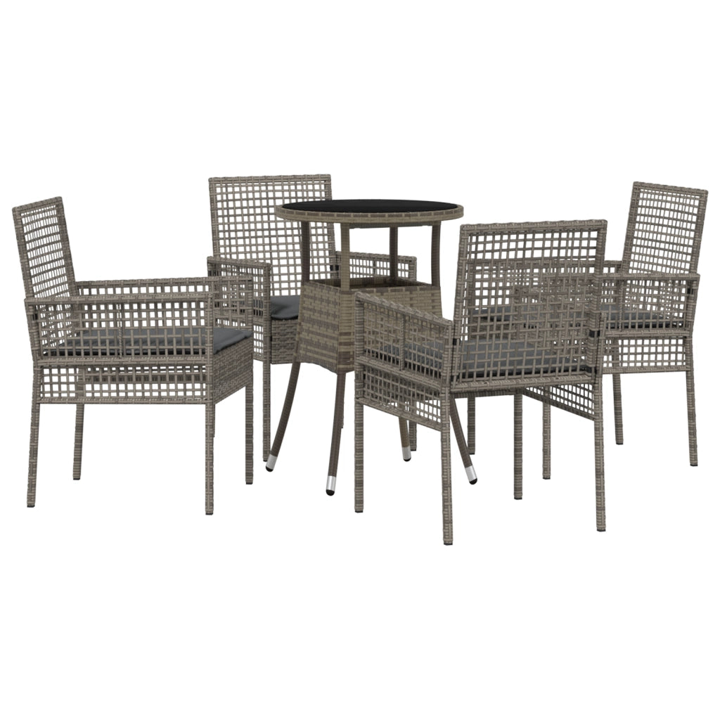 Set da Pranzo da Giardino 5 Pezzi Grigio Polyrattan