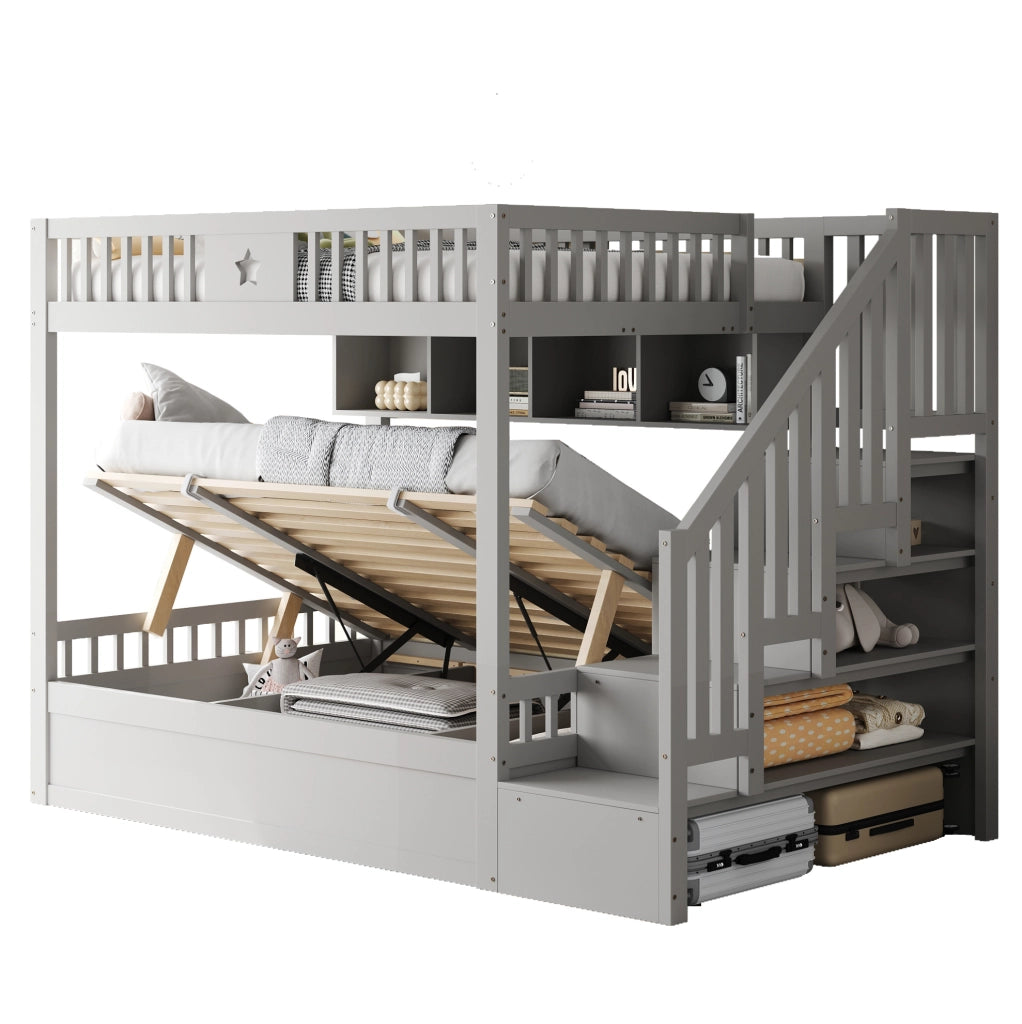 Letto a castello 140x200 cm grigio con vano idraulico