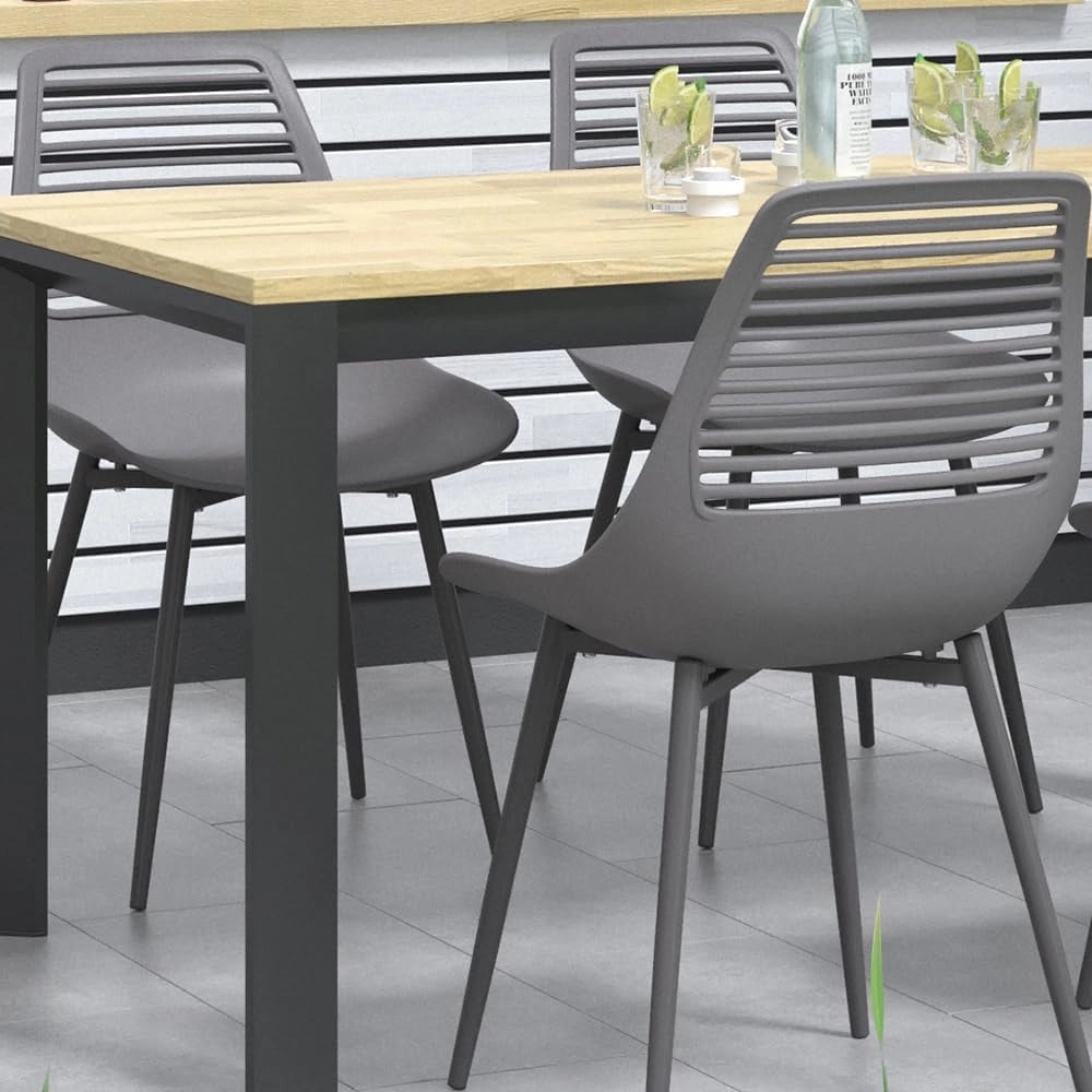 OK-Living Sedia da giardino Sedia da terrazza Sedia da balcone Klaas grigio Sedia ergonomica Set di 4
