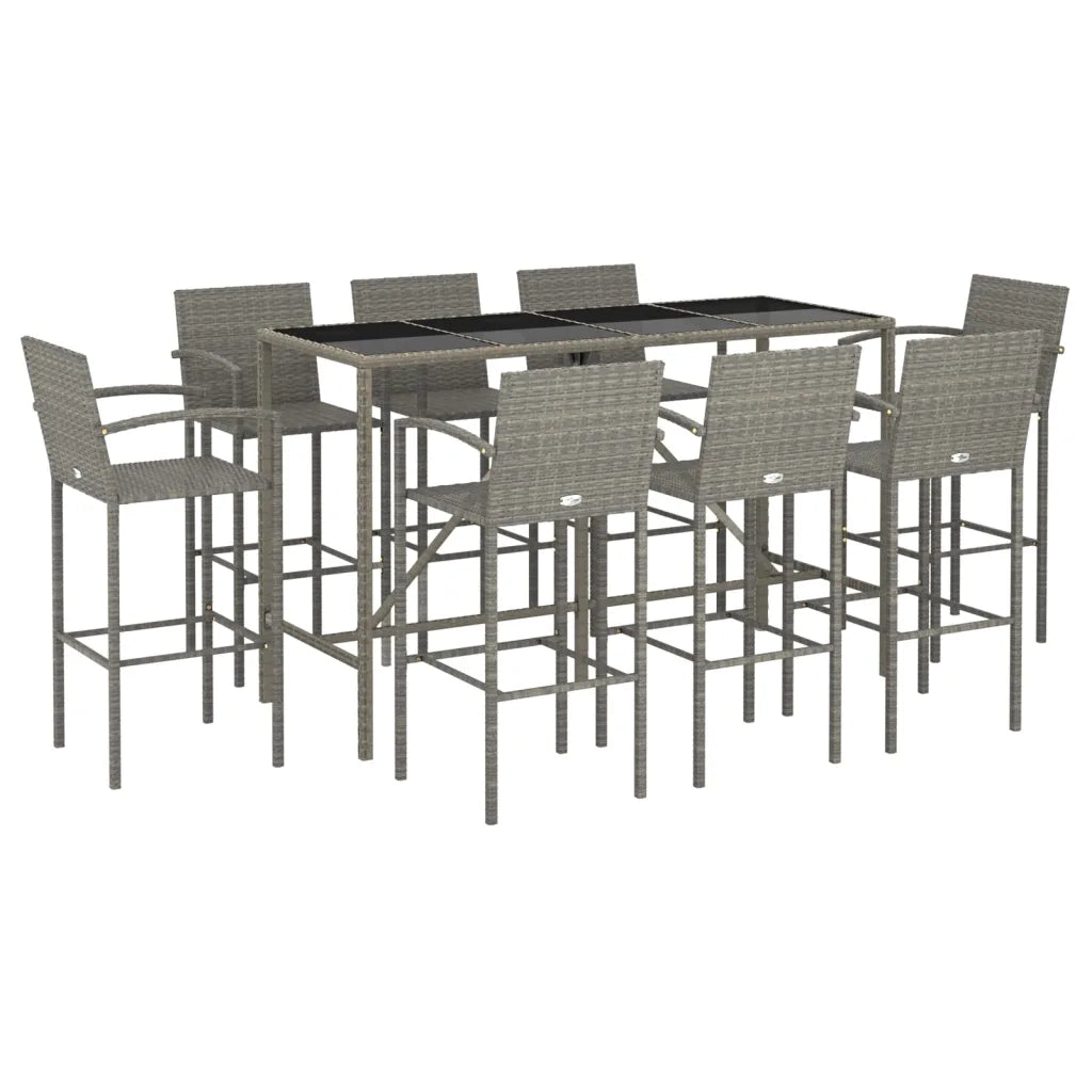 Set da Bar da Giardino 9pz Grigio in Polyrattan
