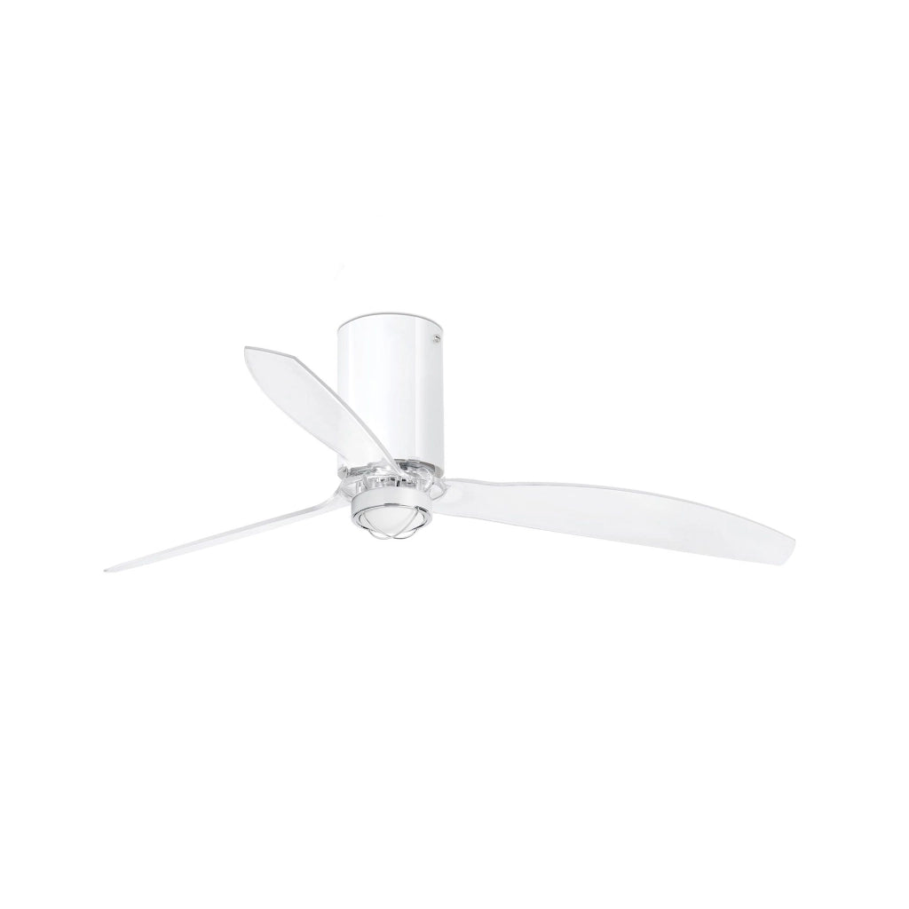 FARO Ventilatore da soffitto con luce Ø1280 mm motore DC 6 velocita con funzione inversa per ambienti 13-176 m² Bianco Brillante acciaio e vetro pale trasparenti FARO-32038_9