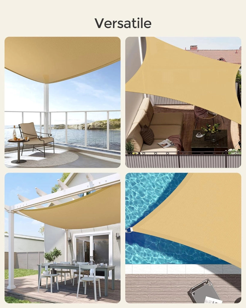 SONGMICS Vela Parasole 5 x 5 m, Tenda da Sole in Tessuto HDPE, Permeabile all'Aria e all'Acqua, per Terrazza, Giardino, Balcone, Campeggio, Quadrata, Concava, Corde da 2 m, Giallo Sabbia GSS55EYV1
