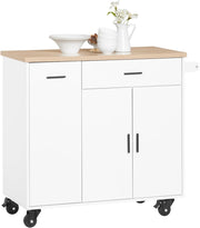 Carrello Cucina Isola Cucina con Ruote Mobile da Cucina Salvaspazio con Cassetti, Penisola Cucina con Piano Lavoro - Mobile Cucina con Ruote Portatutto Bianco 105x46x92 cm FKW126-WN