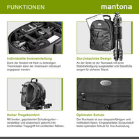 Mantona Azurit zaino fotografico per fotocamera SLR DSLR max 5 obiettivi e accessori, con attacco per treppiede, piedini, maniglia e tracolla di trasporto