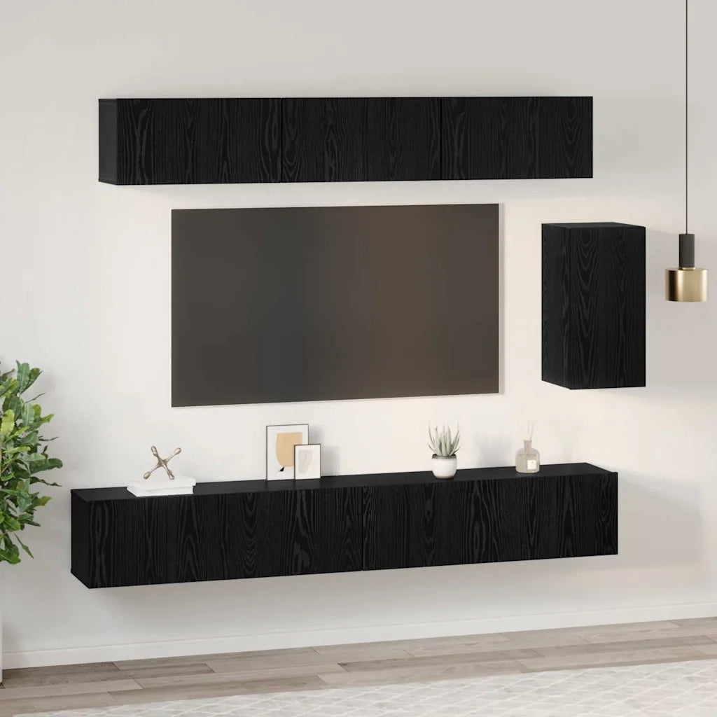Set mobile TV con cassetto 6 pcs Rovere Nero Legno multistrato 3393442