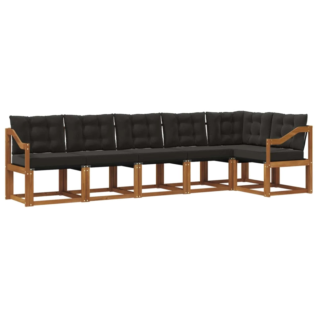 Set di divani da esterno con cuscino 6 pcs Naturale e Nero