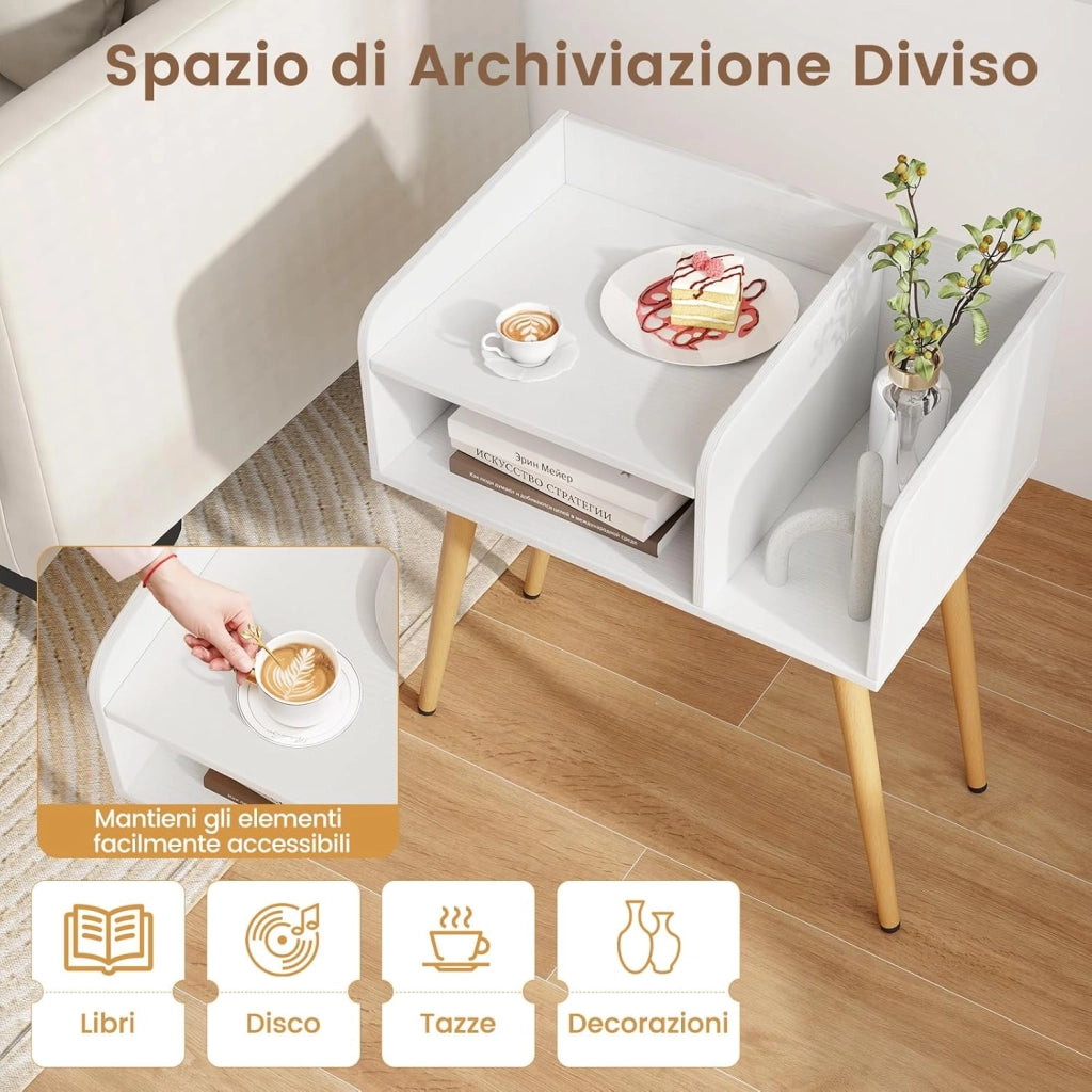 Comodino 50 x 32 x 58cm, Tavolino Moderno con Mensole Aperte, Gambe in Metallo e Poggiapiedi Regolabili, Comò Ideale per Soggiorno e Camera da Letto (Bianco,2)