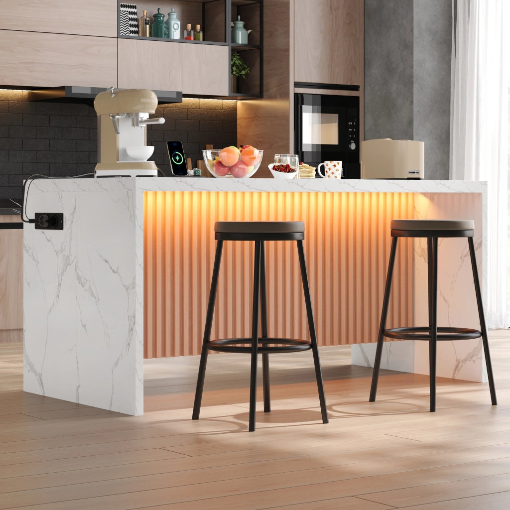 Isola cucina con 2 prese e 2 porte USB; LED; piano 40 mm - per cucina aperta - in MDF - 155×80×90 cm - bianco