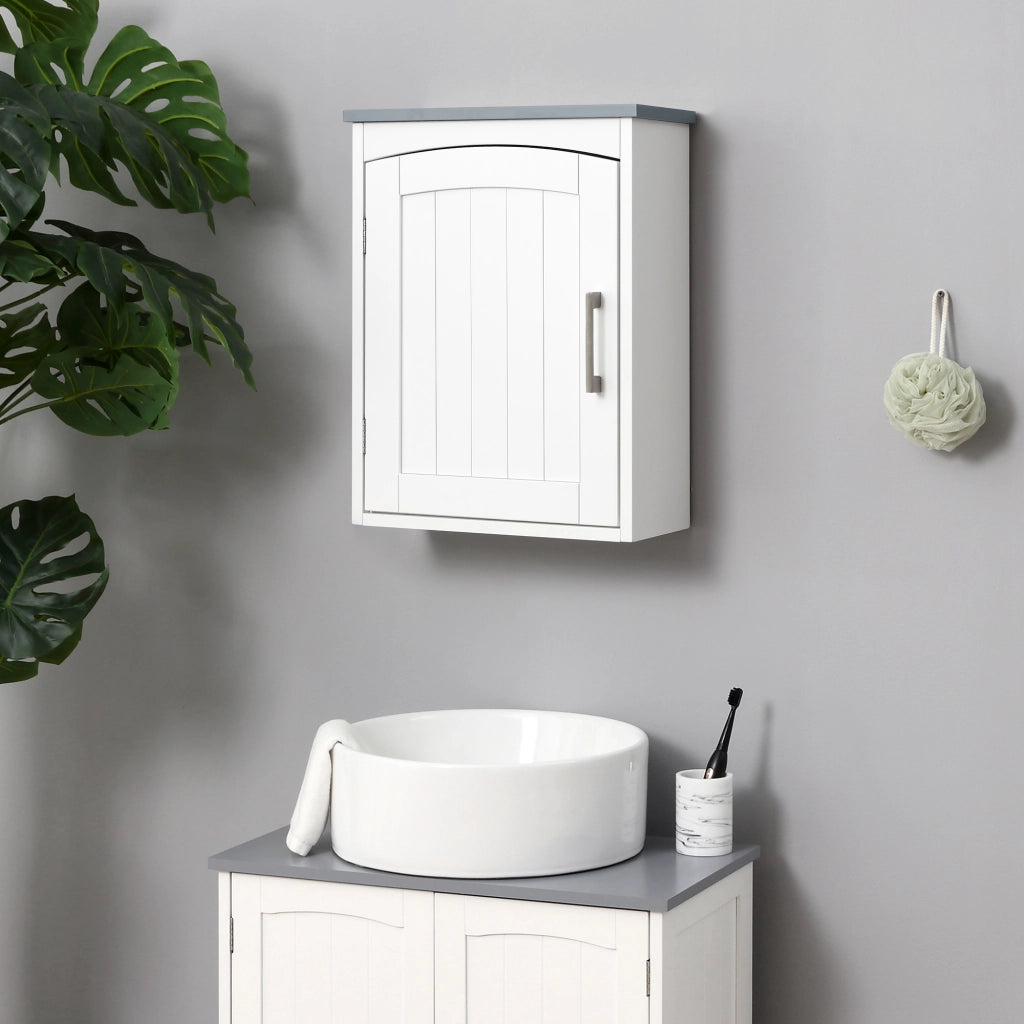 Mobile Pensile Bagno a un'Anta con Mensola Regolabile, 41x18.5x52cm, Bianco e Grigio