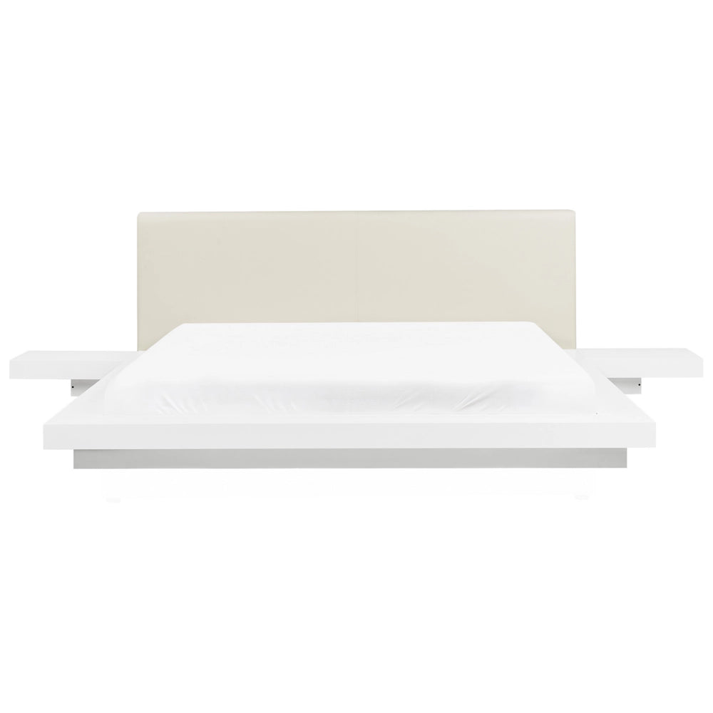 Letto in Legno Bianco Stile Giapponese con Rete a Doghe 180 x 200 cm