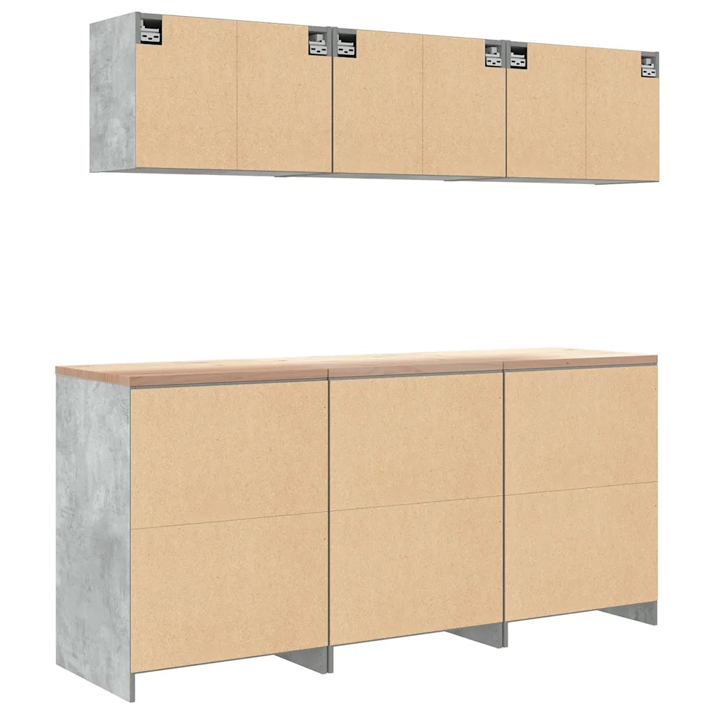 vidaXL Armadi da Garage 6 pz Grigio Cemento in Legno Multistrato