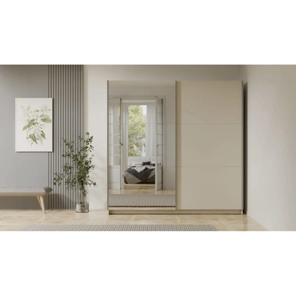 Armadio ARSALA 2 porte scorrevoli con specchio beige sabbia 151 cm