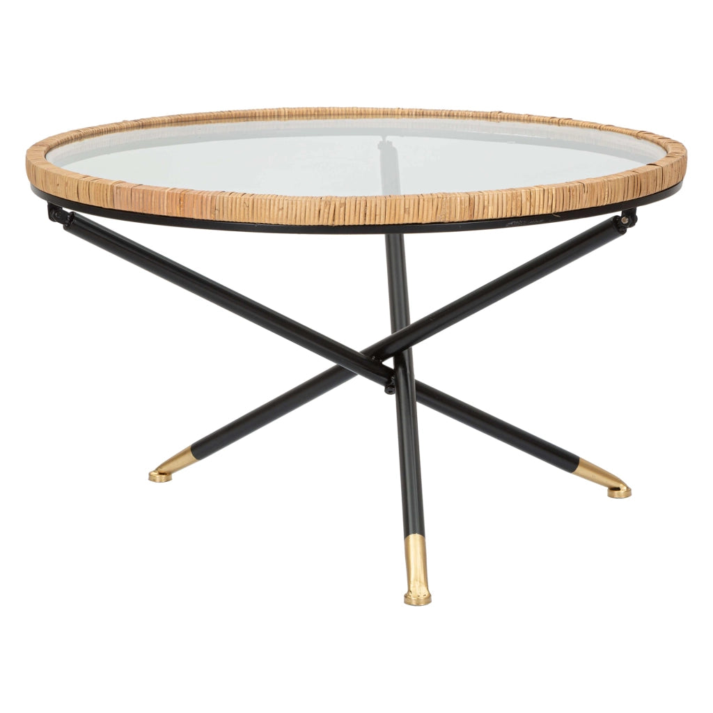 Langka, Tavolino da Salotto Dettaglio Effetto Rattan, 80x80x47h cm Nero