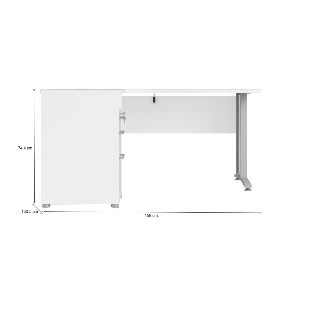 Scrivania Alfango, Scrittoio multiuso, Tavolo per ufficio porta PC, Piano di lavoro, 159x151 h75 cm, Bianco e Grigio
