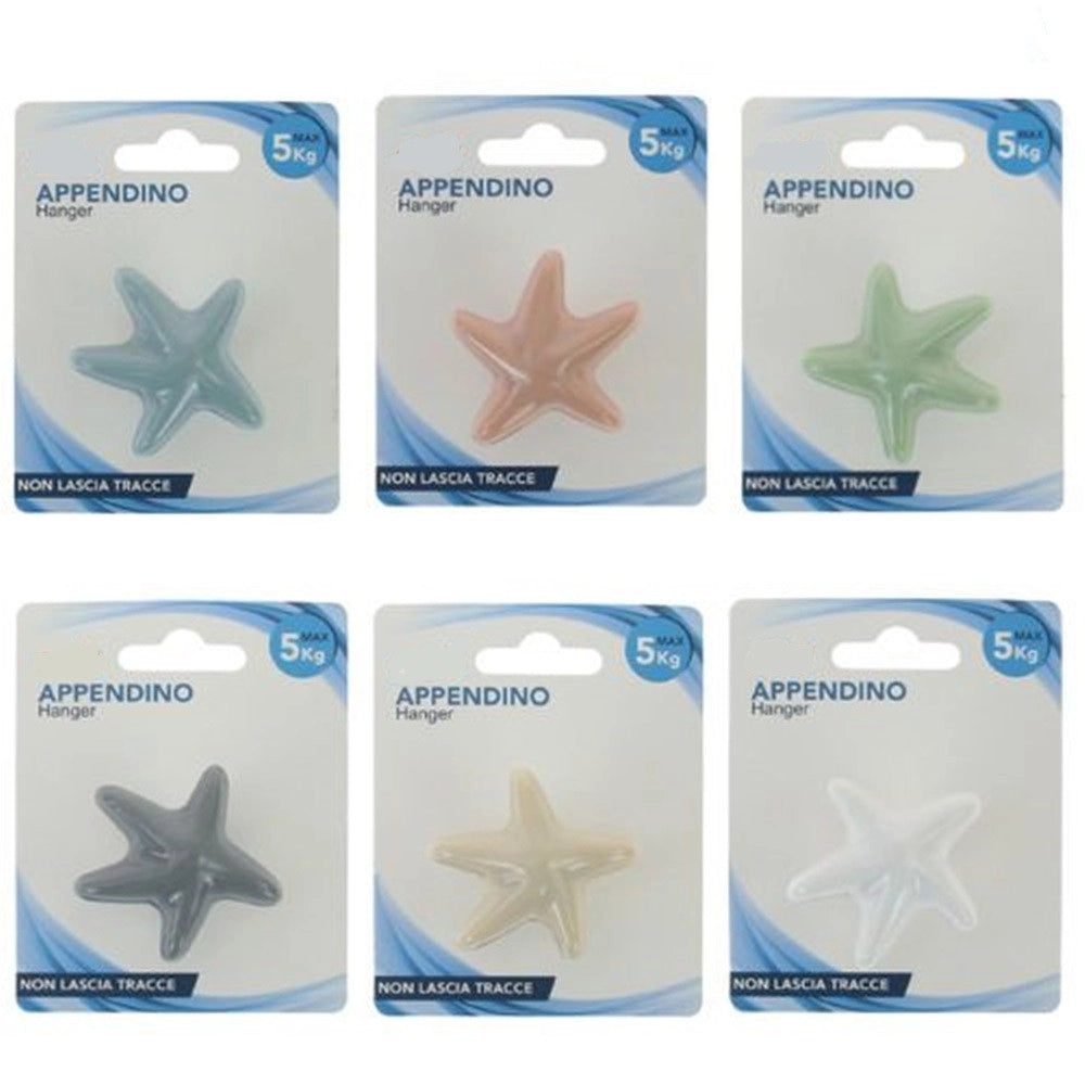 Trade Shop - Gancio Appendino Adesivo Appendiabiti Da Parete Cucina Bagno Forma Stella Colorata 10807 -