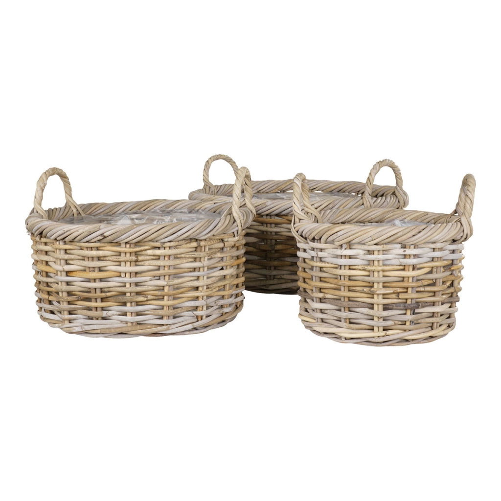 Set di 3 Cesti Portaoggetti Kuta, Marrone, Rattan, 30x30x27 cm