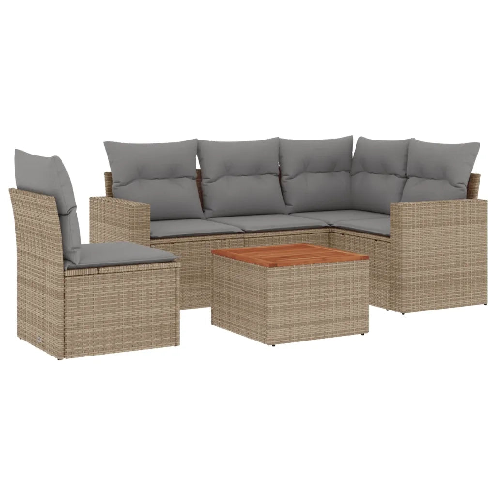 Set Divano da Giardino 6 pz con Cuscini Beige Misto Polyrattan