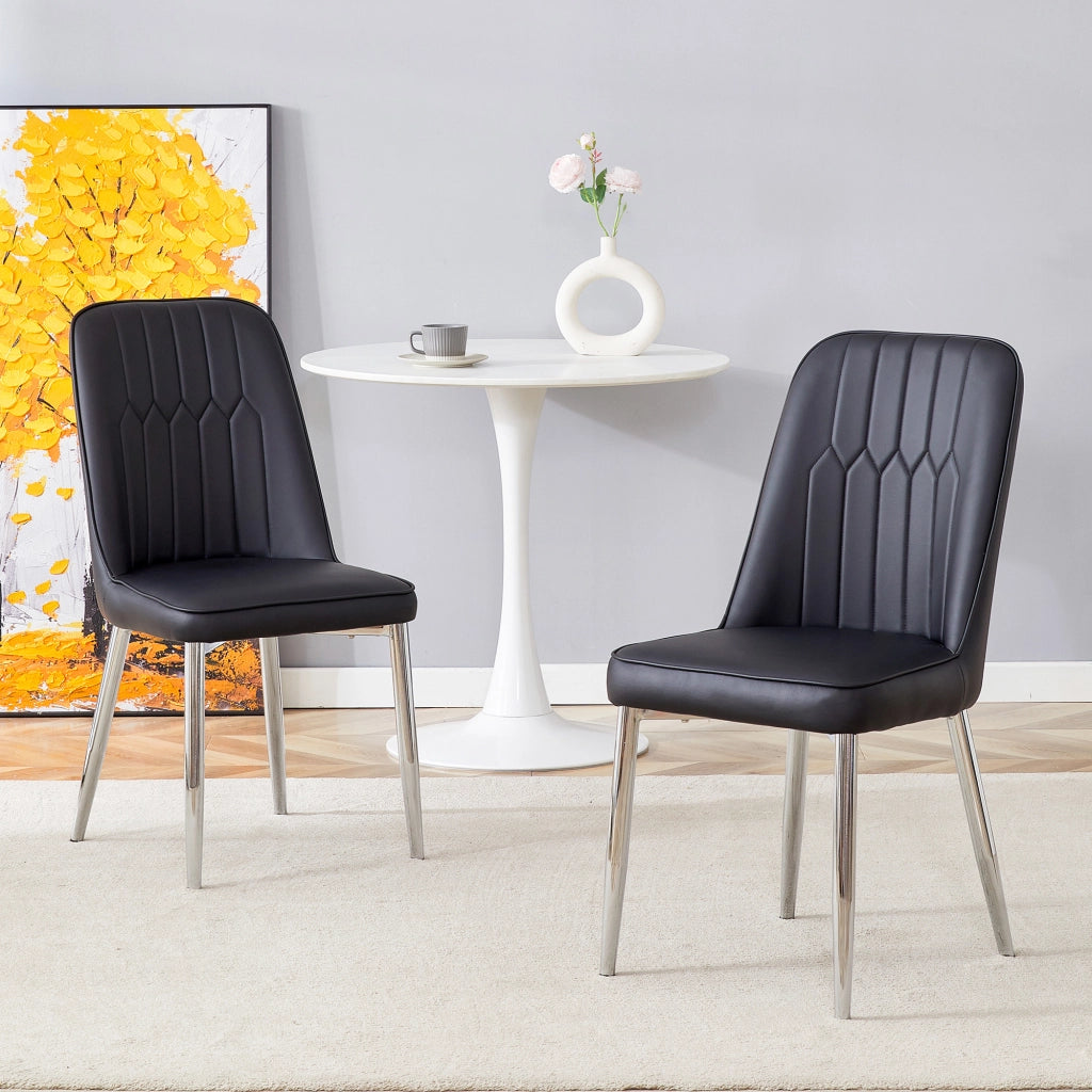 SEDIA DA PRANZO NERA IN PU CON GAMBE IN METALLO ARGENTO 89 CM