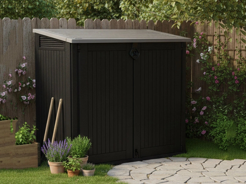 Armadio da esterno Gander, Mobile outdoor, Mobiletto giardino multiuso, Contenitore per balcone o garage, 132x72 h114 cm, Nero