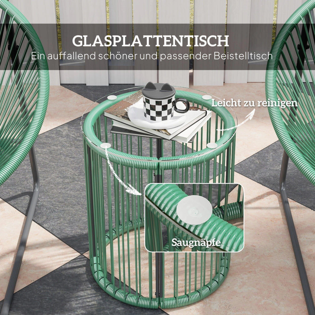 Set da giardino 3 pezzi ¨C zephmum ¨C tavolo con vetro, 2 sedie con cuscini, polirattan verde