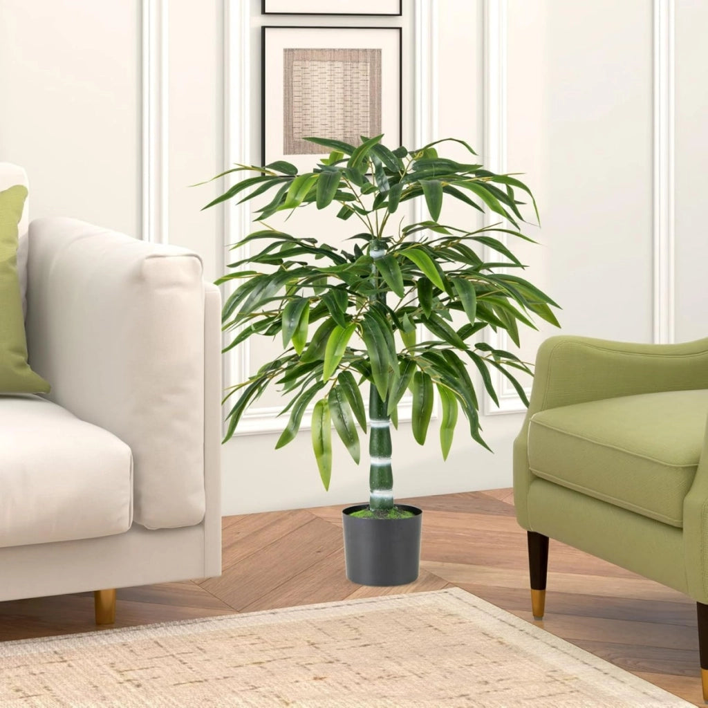 Set di 2 alberi di bamb¨´ artificiali da 100 cm rami regolabili, Alberi da pavimento finti per decorazione casa-Piante artificiali