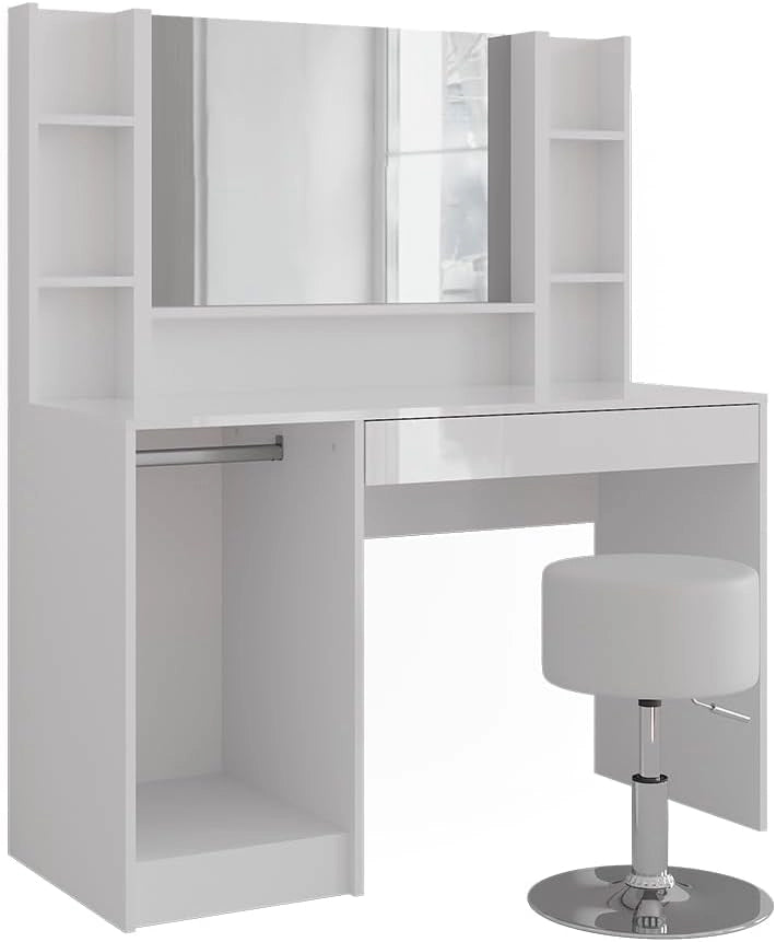 Tavolo da toeletta Sherry, Bianco/bianco lucido, 119.8 cm 5 parti