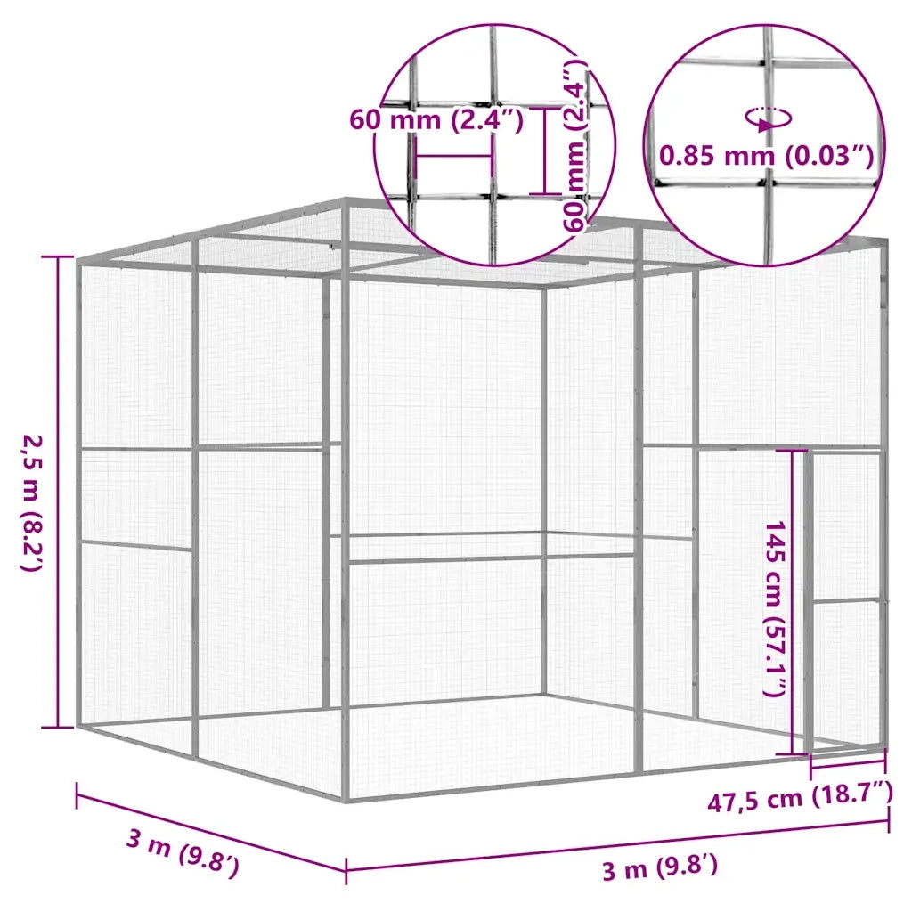 Gabbia per Gatti 3x3x2,5 m in Acciaio Zincato 146361