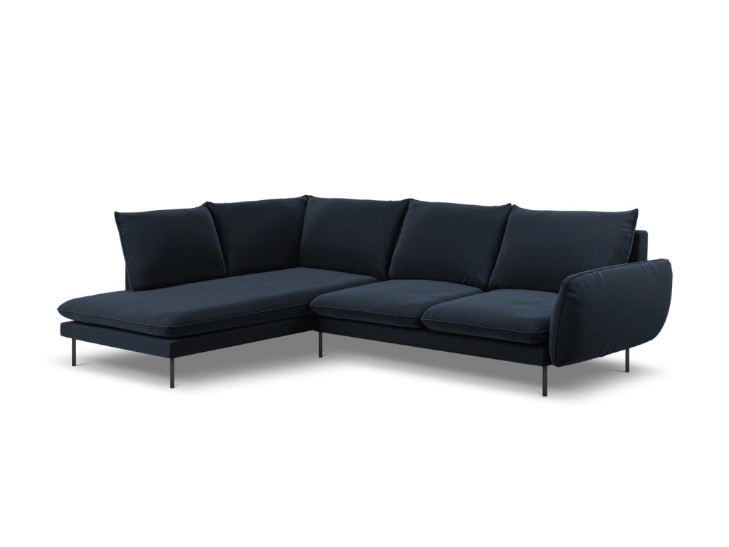 Cosmopolitan Design - Divano angolare sinistro "Vienna" 6 posti in velluto blu scuro 