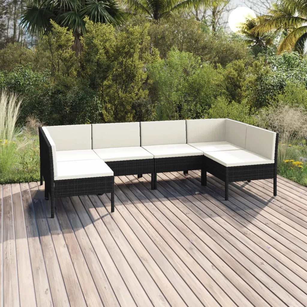 Set Divani da Giardino 6 pz con Cuscini in Polyrattan Nero cod mxl 38495