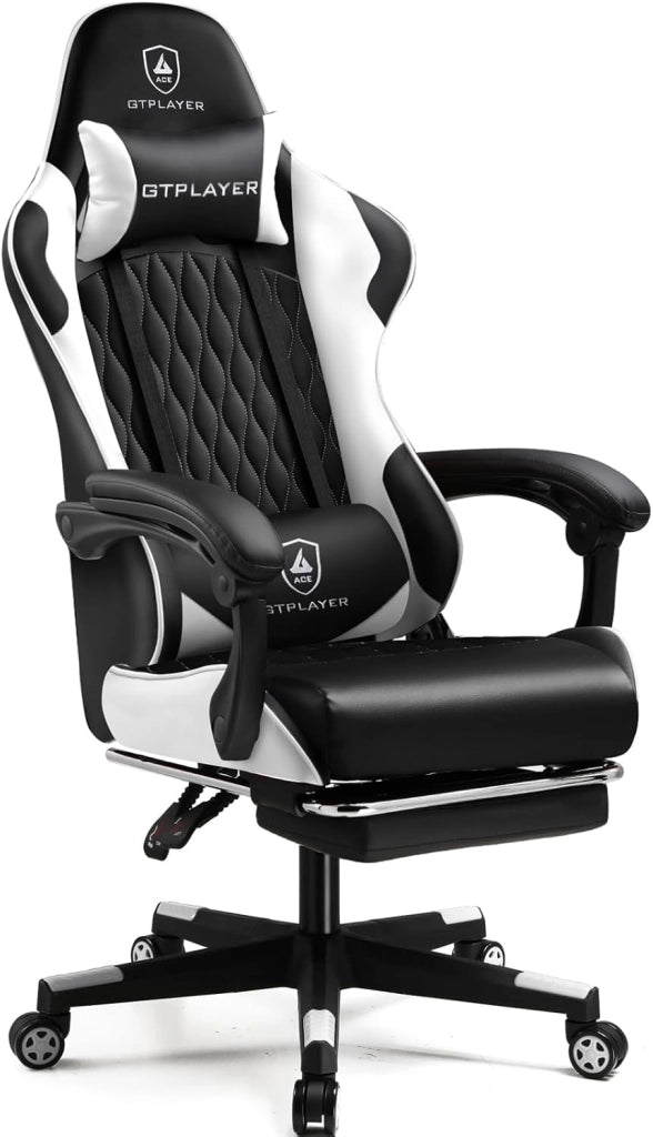 Sedia Gaming Ergonomica Sedia da Gaming Reclinabile con Schienale Regolabile, Poggiapiedi & Poggiatesta e Cuscino Lombare per Youtube Livestreaming Playstation bianco