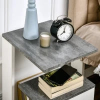 Set 2 Comodini Moderni dal Design Irregolare con Ripiano Aperto in Truciolato, 35x29.5x60 cm, Grigio e Bianco