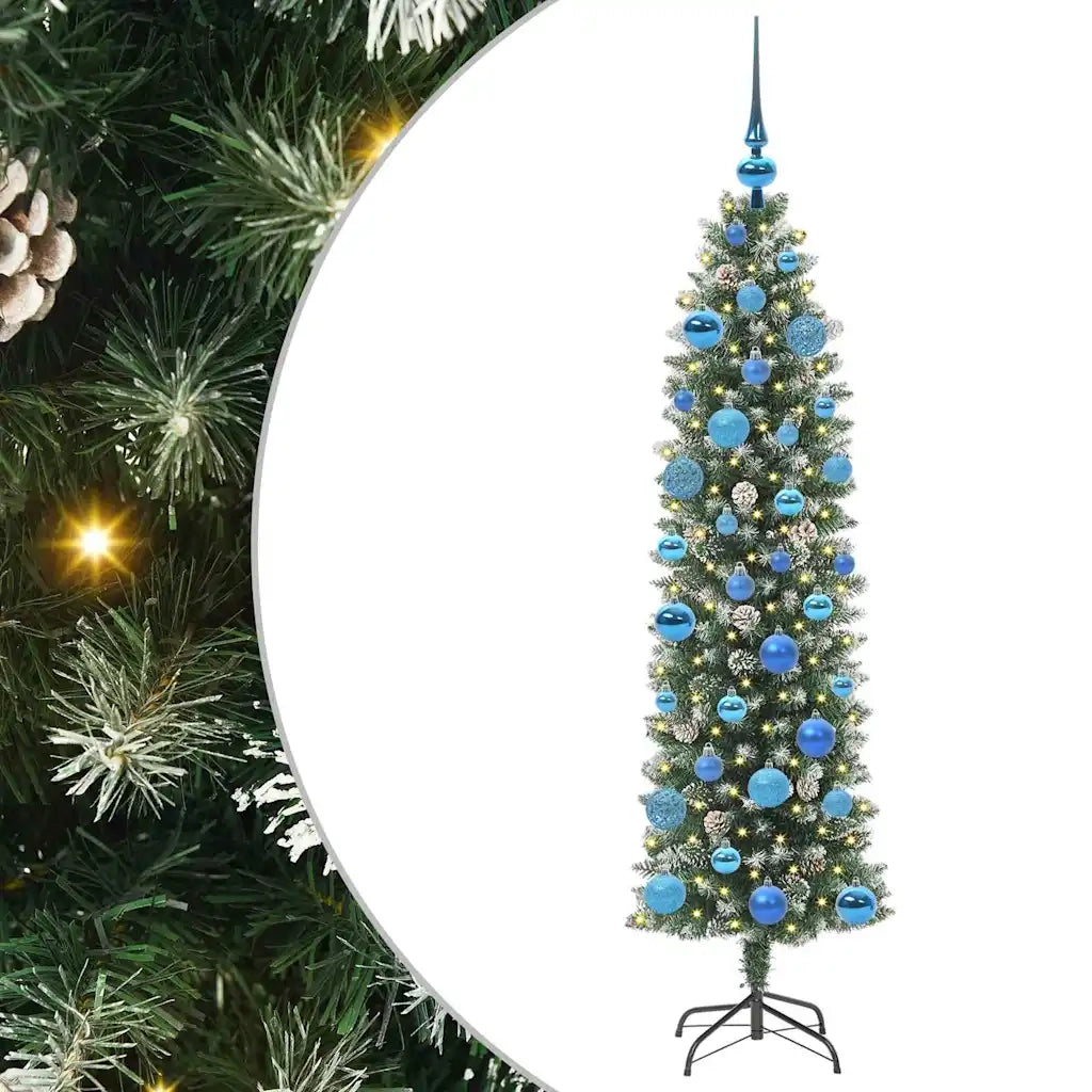 Albero di Natale Artificiale-Albero Natalizio Sottile Verde e Bianco 150 cm 377245