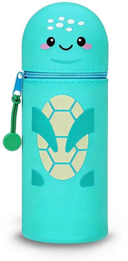 Pennafitta 2 in 1, schildpad, tas in silicone, tafelstifthouder, chiusura a cerniera, silicone, contenitore per pennarelli, colori pastelli, pennarelli, H 18,5 cm