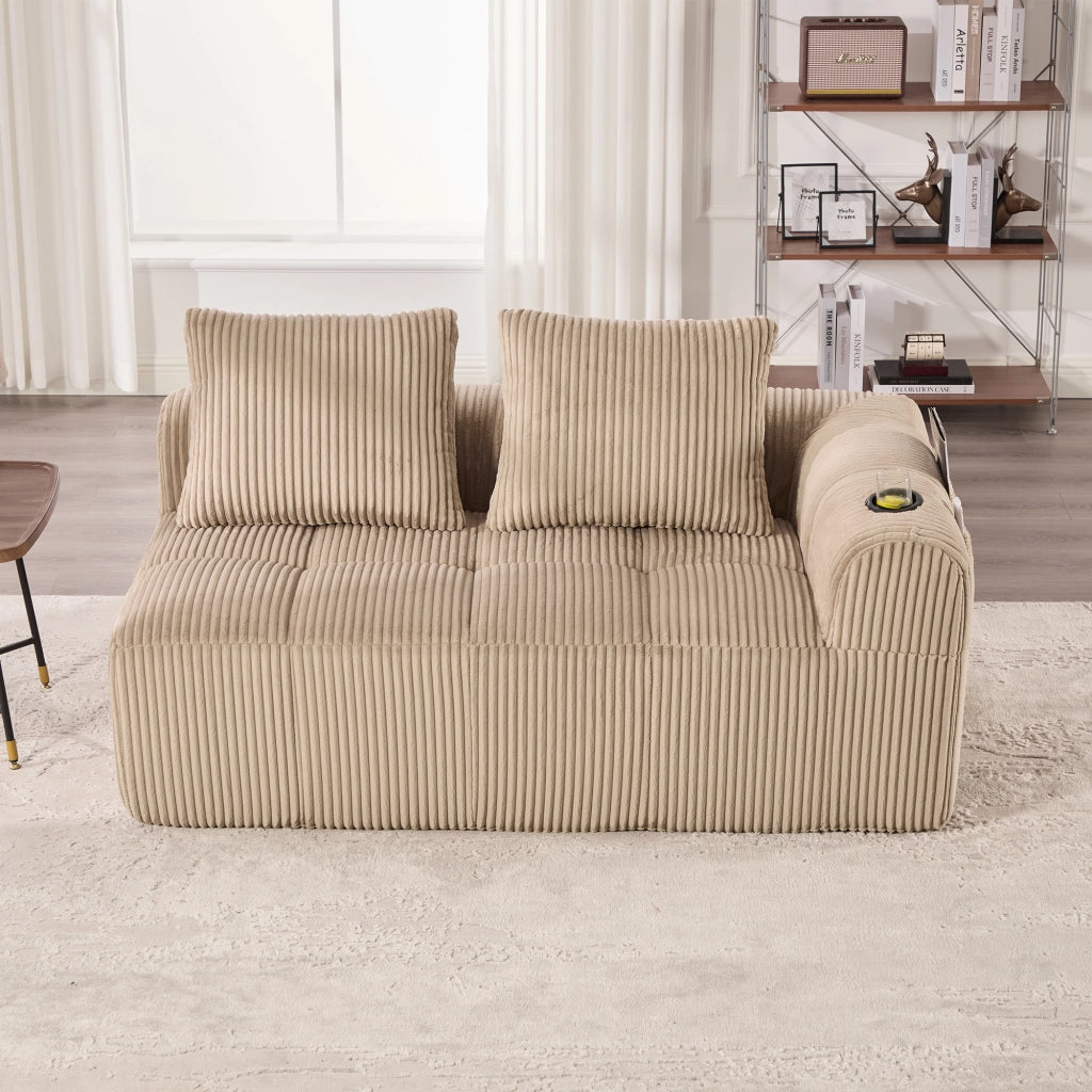 DIVANO con tasche laterali e portabicchieri 158x93x61 cm, corduroy khaki