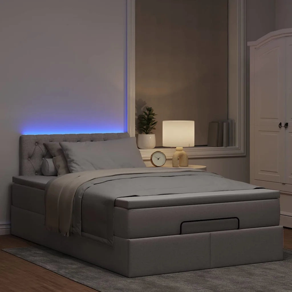 Pouf Letto con Materasso e LED Tortora 120x190cm in Tessuto 3312378
