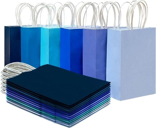 Confezioni regalo 15 x 8 x 21 cm con maniglie - 30 pezzi, blu (formato piccolo)