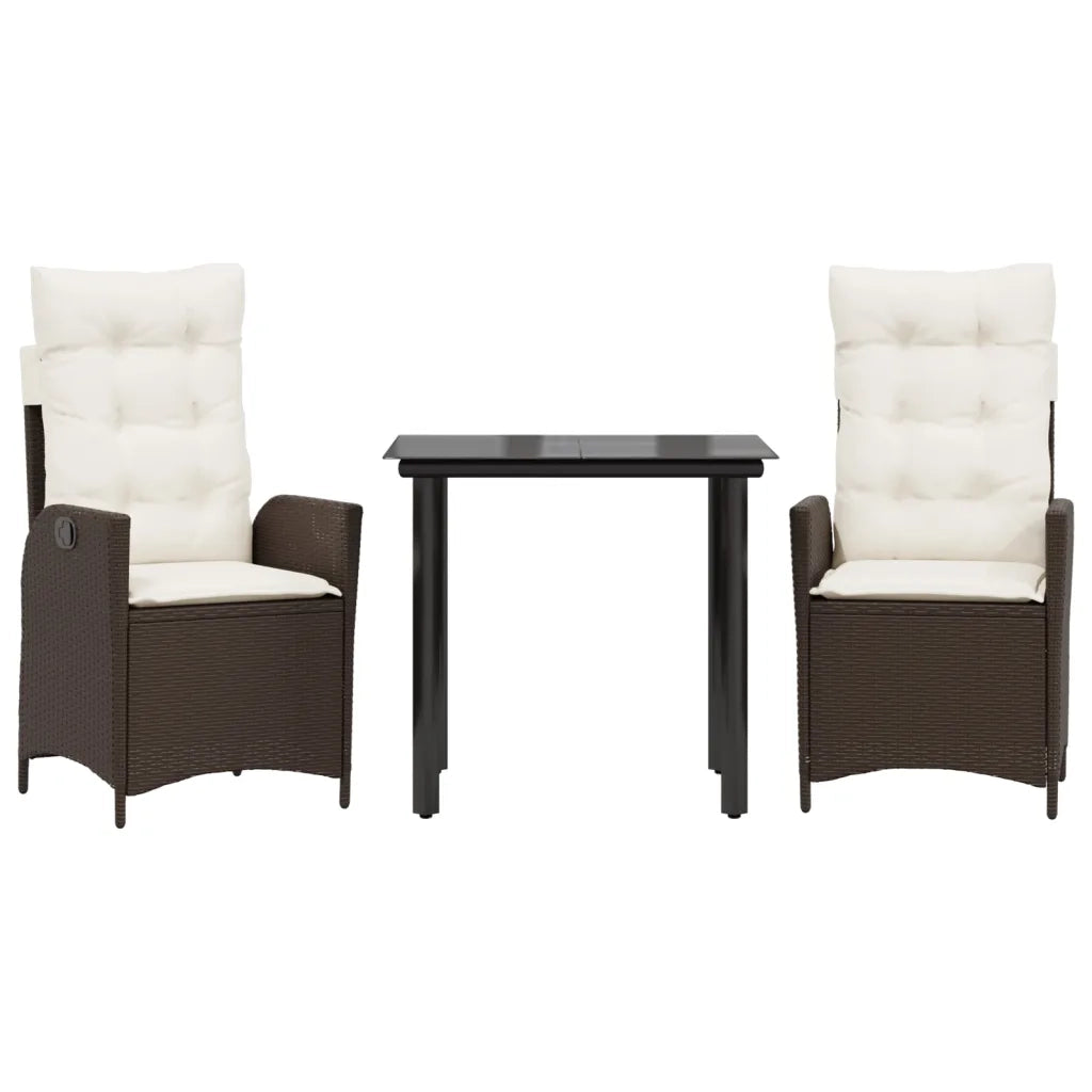 Set da Pranzo da Giardino 3pz | Set Salotto da Giardino con Cuscini in Polyrattan Marrone