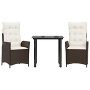 Set da Pranzo da Giardino 3pz | Set Salotto da Giardino con Cuscini in Polyrattan Marrone