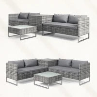 Set da Giardino 4 Pezzi con 2 Divani 2 Posti, Tavolino da Caffè e Tavolino Alto, in Acciaio e Rattan