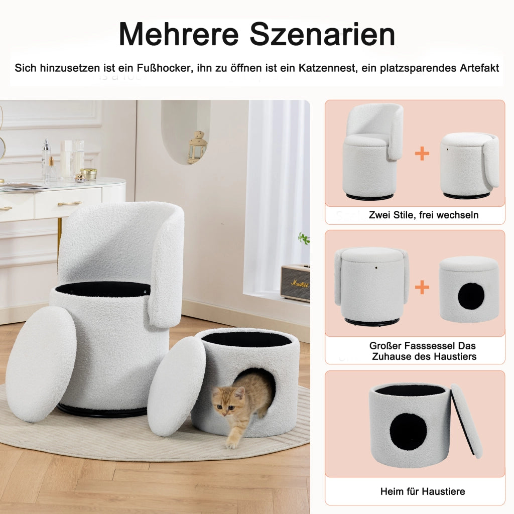 SEDIA Girevole con contenitore 53x50x47 cm Teddy Bianco