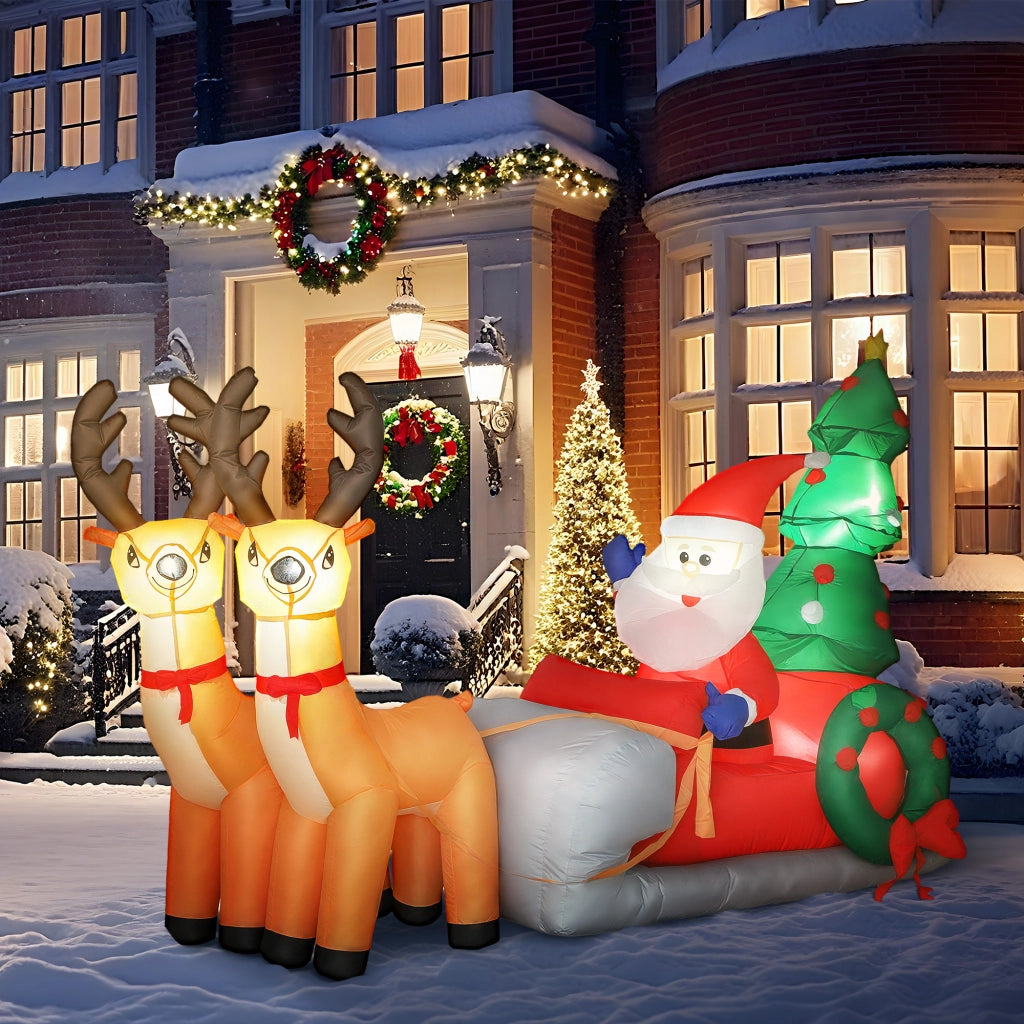 Set Inflabile di Babbo Natale con Slitta Renne e Luci LED per Interno ed Esterno ¨C Minimal ¨C 216x90x150 cm