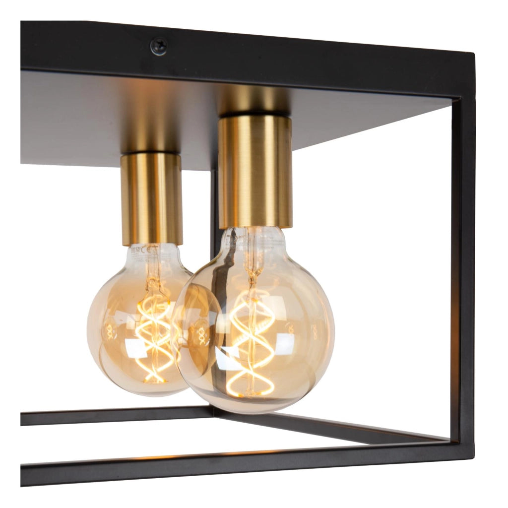 Plafoniera vintage nera oro quadrata 4xE27 Lucide Ruben