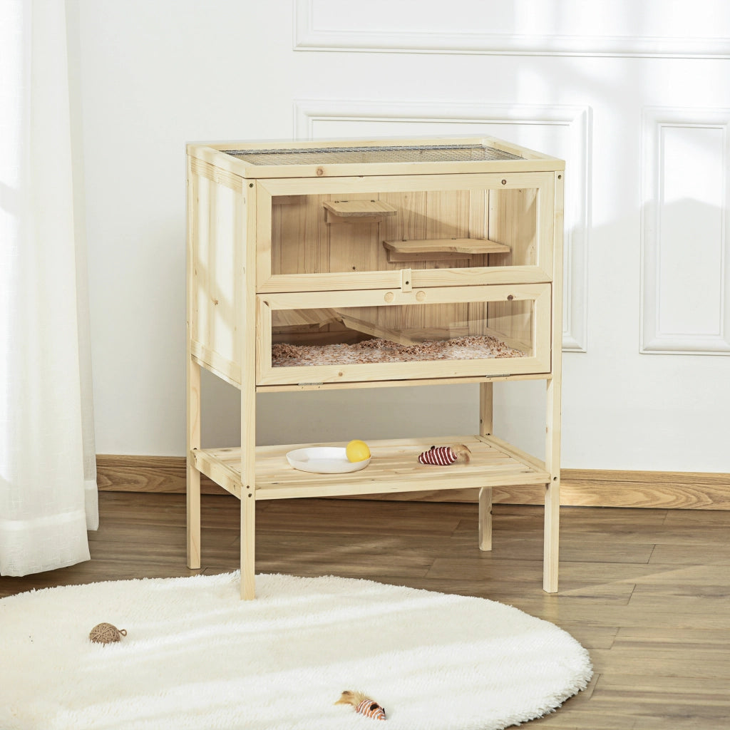 Casetta per Criceti e Topi con 5 Piattaforme ¨C zephmum ¨C Legno Naturale 60x40x80 cm