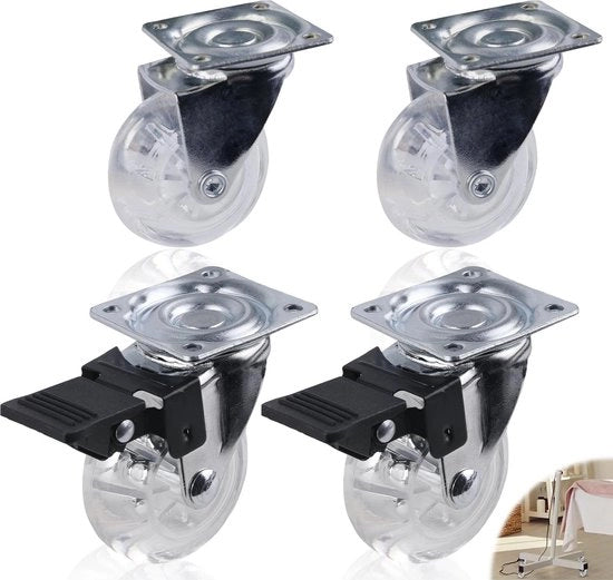 Set di 4 ruote per mobili - con freno - senza freno - 50 mm - capacità di carico 160 kg - 360 gradi di rotazione - mobili da tavolo - tavoli da salotto .