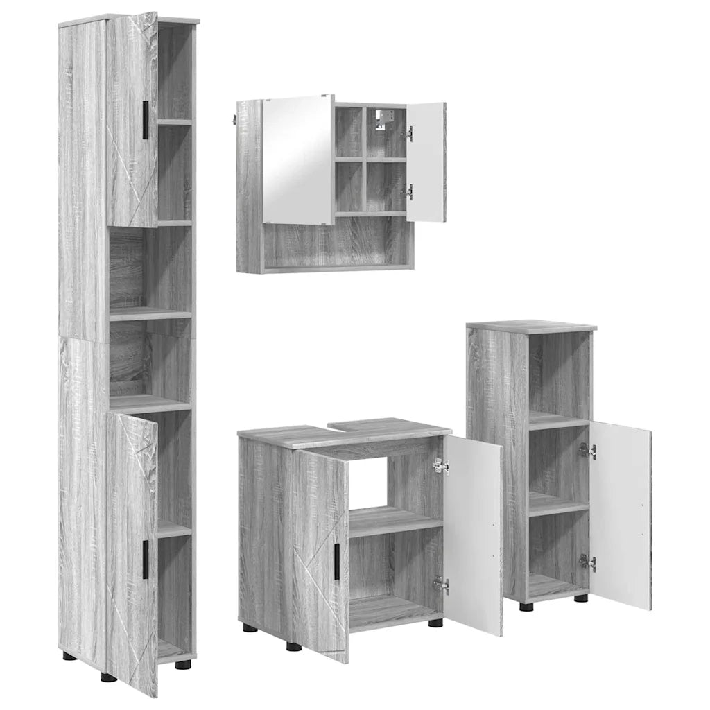 Set di mobili per il bagno con porta 4 pcs Grigio Sonoma 3392969