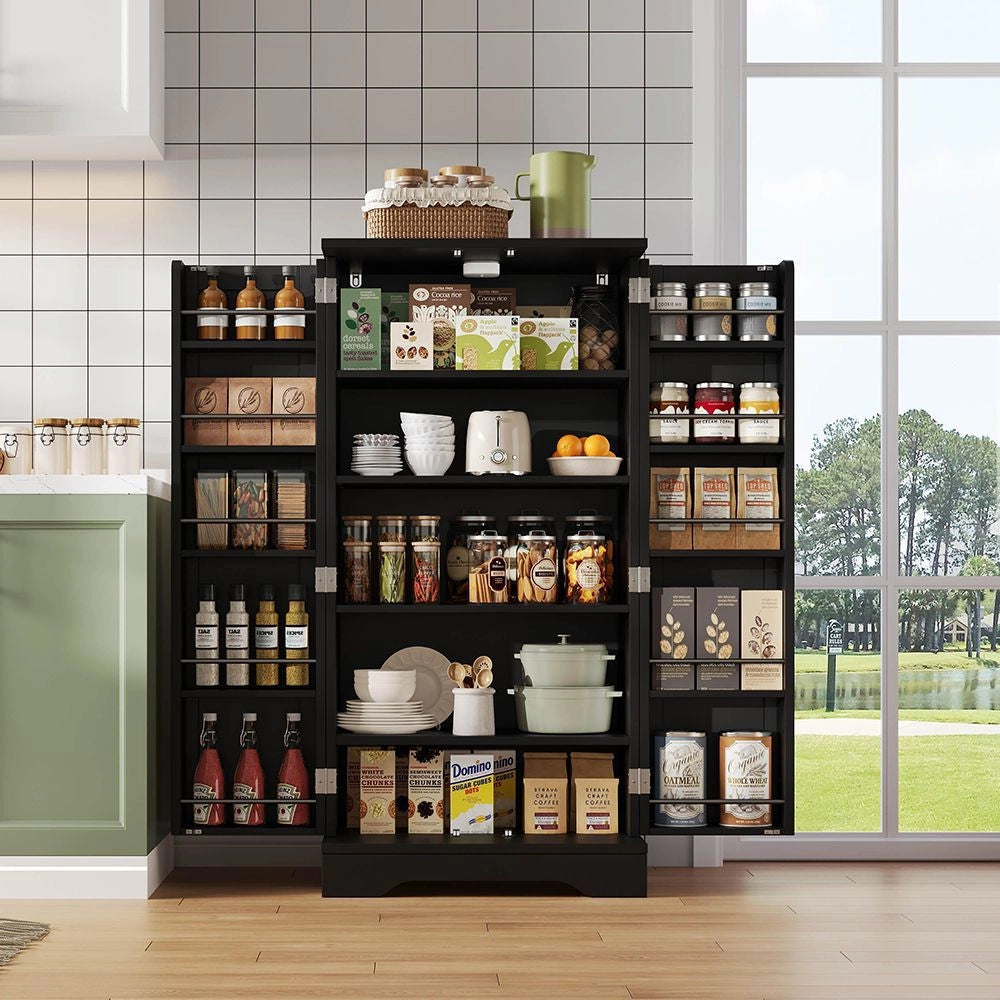 Armoire de cuisine con illuminazione LED a sensore - Xylo - 120x60x40 cm - Nero - 2 porte, ripiani e scomparti regolabili